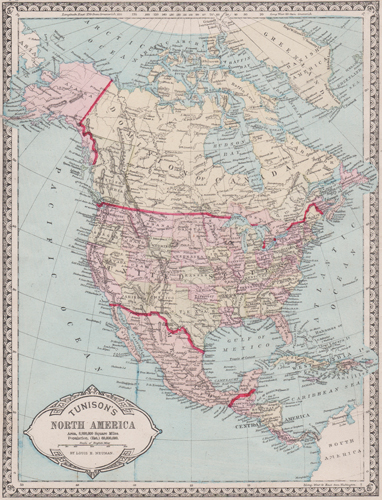 Tunison's North America / County Map of the United States 1812 & inset of US in 1776